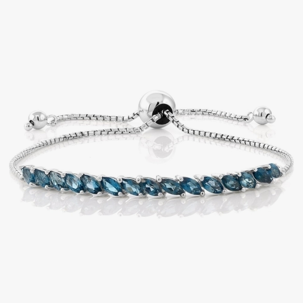 London Blue Topaz Tennis Bracelet 1.50Ct Gemstone Birthstone 925 Sterling Silver - Picture 2 of 3